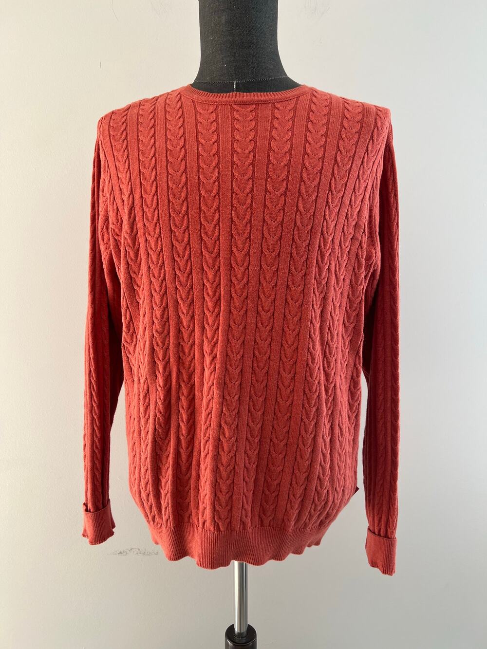 Vintage IZOD 100% Cotton Cableknit Sweater Crewneck Terracotta Size Medium SG